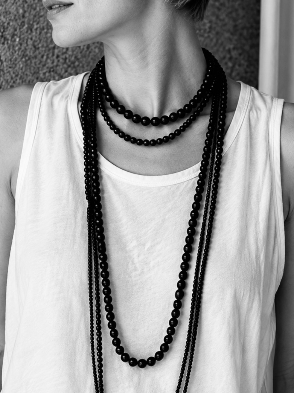 Handmade Matte Black Layering Necklace Set – 3 Pieces | Minimalist Statement